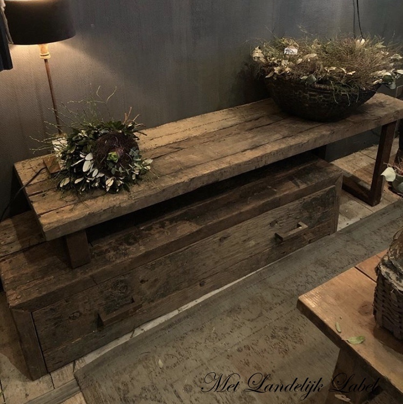Treinstation straal Luxe Tv meubel Nero oud-hout met lade - Met Landelijk Label